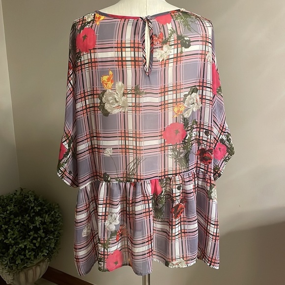 ASOS PLUS SEMI SHEER RUFFLE BLOUSE. Plead and floral size 20 drop sleeves - Picture 6 of 11